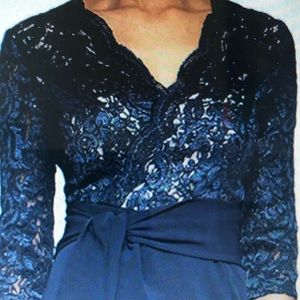 Lace & Stretch Crepe Cocktail Dress Size 12 Navy Blue